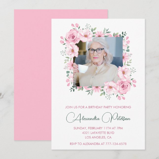 Elegant 100th birthday invitations Photo Boho  (Front/Back)