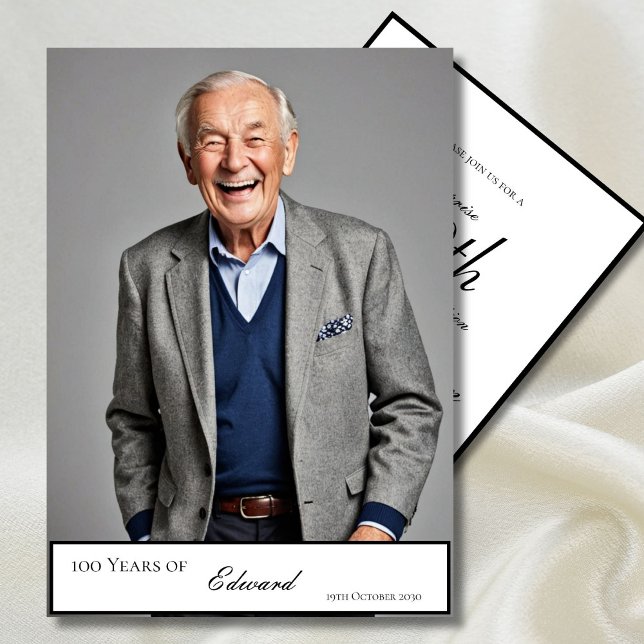 Elegant 100th Birthday Modern Classic Photo  Invitation (Creator Uploaded)