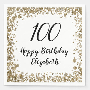 Elegant 100th Birthday Napkins With Gold Sequins