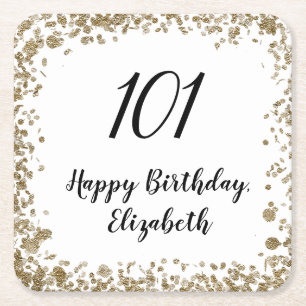 Elegant 101st Birthday Coasters With Gold Sequins