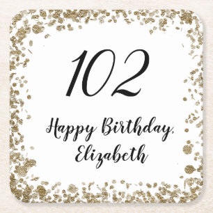 Elegant 102nd Birthday Coaster Black and Gold
