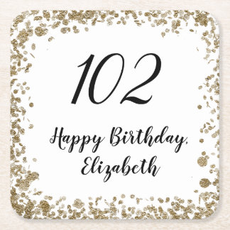 Elegant 102nd Birthday Coaster Black and Gold