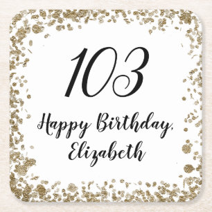 Elegant 103rd Birthday Coasters With Gold Sequins
