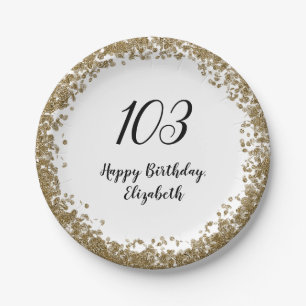 Elegant 103rd Birthday Plates With Gold Sequins