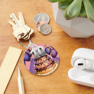 Elegant 10th Anniversary Celebration Cake Design Keychain