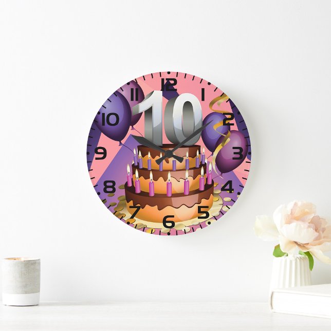 Elegant 10th Anniversary Celebration Cake Design Large Clock (Creator Uploaded)