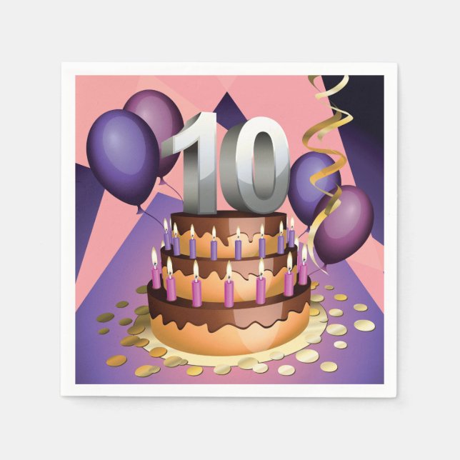 Elegant 10th Anniversary Celebration Cake Design Napkin (Front)