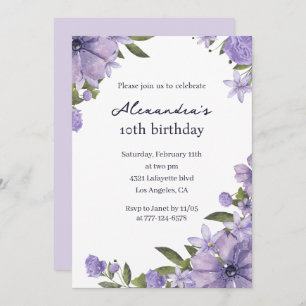 Elegant 10th birthday invitations Lavender Floral