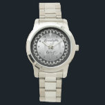 Elegant 10th Silver and Diamonds Anniversary Watch<br><div class="desc">Opulent elegance frames this wedding anniversary design in a unique scalloped diamond design with centre teardrop diamond with faux added sparkles. Original design by Holiday Hearts Designs (all rights reserved). If you require design assistance to customize to your unique needs, please email us at info@holidayheartsdesigns.com and we will be happy...</div>