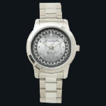 Elegant 10th Silver and Diamonds Anniversary Watch<br><div class="desc">Opulent elegance frames this wedding anniversary design in a unique scalloped diamond design with centre teardrop diamond with faux added sparkles. Original design by Holiday Hearts Designs (all rights reserved). If you require design assistance to customize to your unique needs, please email us at info@holidayheartsdesigns.com and we will be happy...</div>