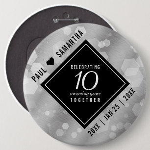 Elegant 10th Tin Wedding Anniversary Celebration 6 Inch Round Button