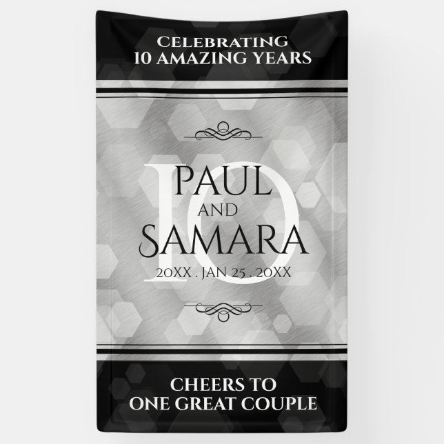 Elegant 10th Tin Wedding Anniversary Celebration Banner (Vertical)