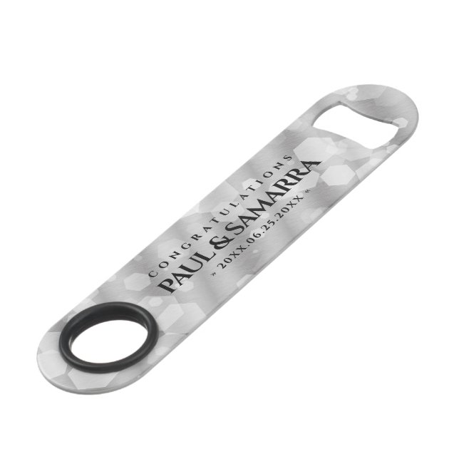 Elegant 10th Tin Wedding Anniversary Celebration Bar Key (Front Angled)