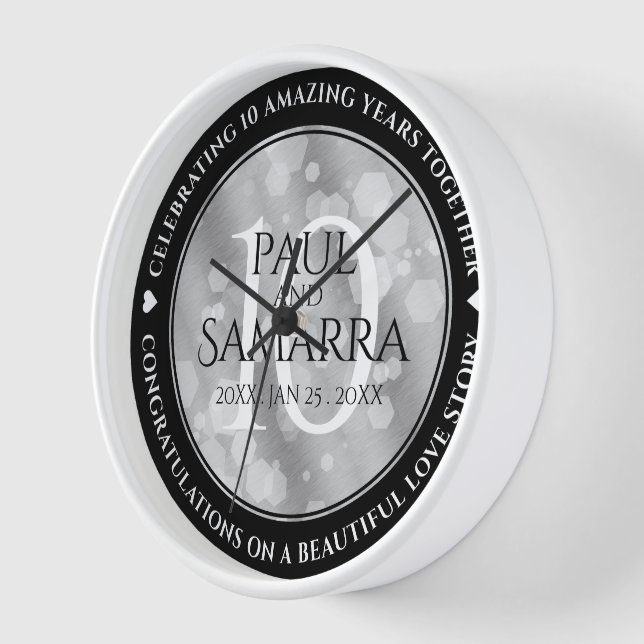 Elegant 10th Tin Wedding Anniversary Celebration Clock (Angle)