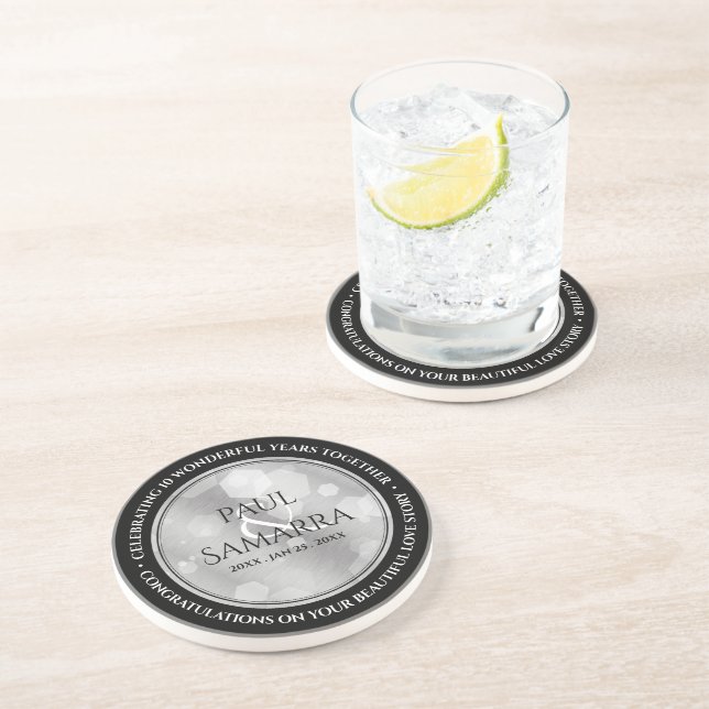 Elegant 10th Tin Wedding Anniversary Celebration Coaster (Side)