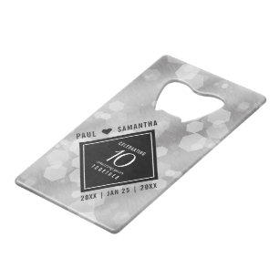 Elegant 10th Tin Wedding Anniversary Celebration Credit Card Bottle Opener