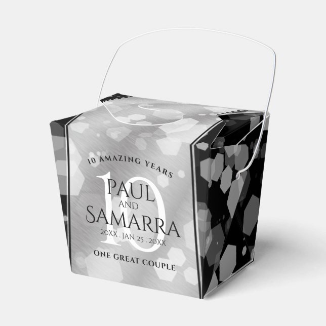 Elegant 10th Tin Wedding Anniversary Celebration Favor Box (Front Side)
