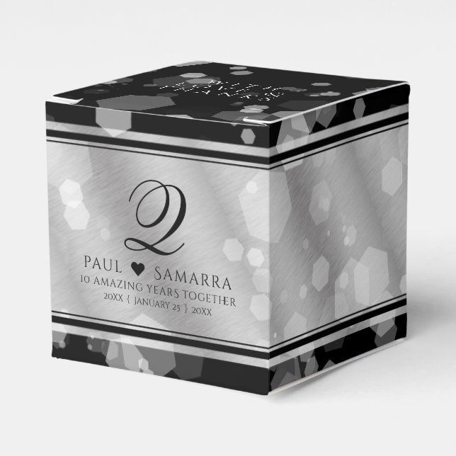 Elegant 10th Tin Wedding Anniversary Celebration Favor Box (Front Side)
