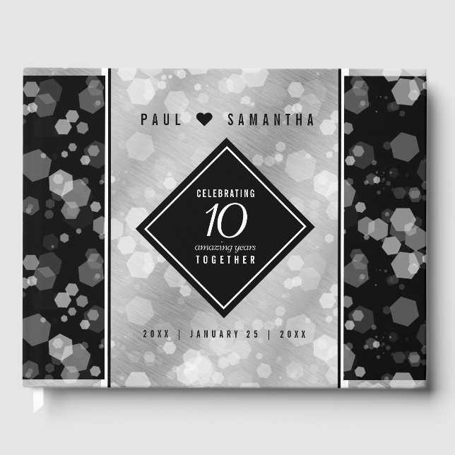 Elegant 10th Tin Wedding Anniversary Celebration Guest Book (Front)