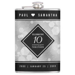 Elegant 10th Tin Wedding Anniversary Celebration Hip Flask