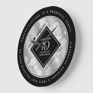 Elegant 10th Tin Wedding Anniversary Celebration Large Clock