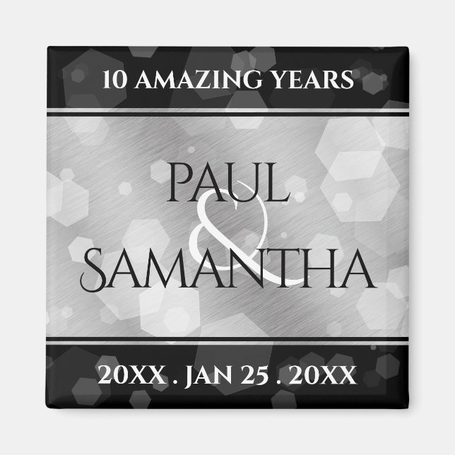Elegant 10th Tin Wedding Anniversary Celebration Magnet (Front)