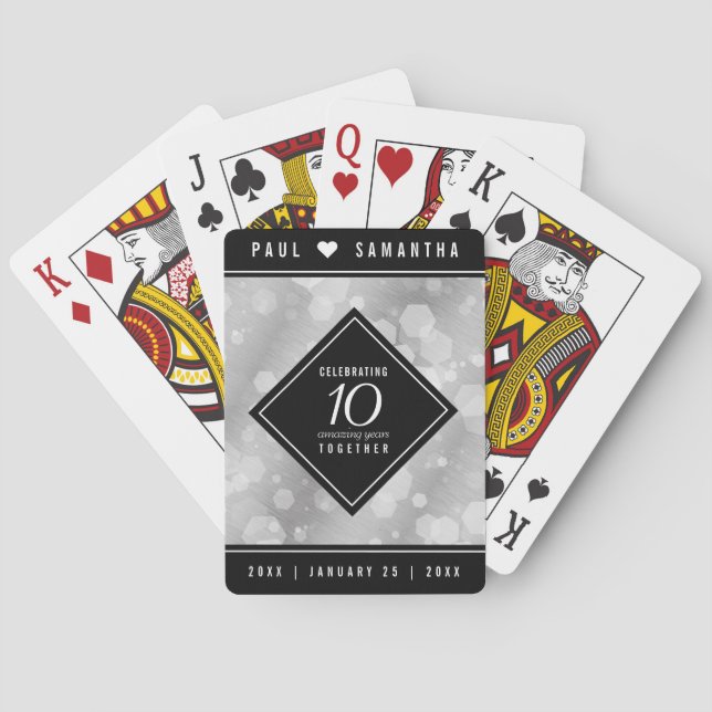 Elegant 10th Tin Wedding Anniversary Celebration Playing Cards (Back)