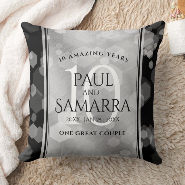 Elegant 10th Tin Wedding Anniversary Celebration Throw Pillow (Blanket)