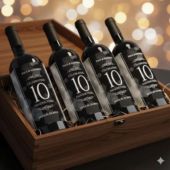 Elegant 10th Tin Wedding Anniversary Celebration Wine Label (10th Tin Wedding Anniversary Wine/Liquor Drink Labels Cover Photo)