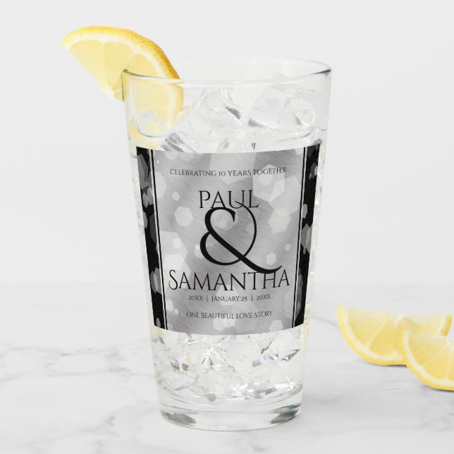 Elegant 10th Tin Wedding Anniversary Glass (Front Ice)