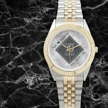 Elegant 10th Tin Wedding Anniversary Watch<br><div class="desc">Celebrate the 10th tin wedding anniversary and a love that stands the test of time with this stylish watch! Elegant black and white lettering with hexagonal confetti on a tin foil background add a memorable touch for this special occasion and milestone. Personalize with the couple's names and dates of marriage....</div>