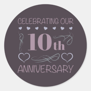 Elegant 10th Wedding Anniversary Lavender Classic Round Sticker
