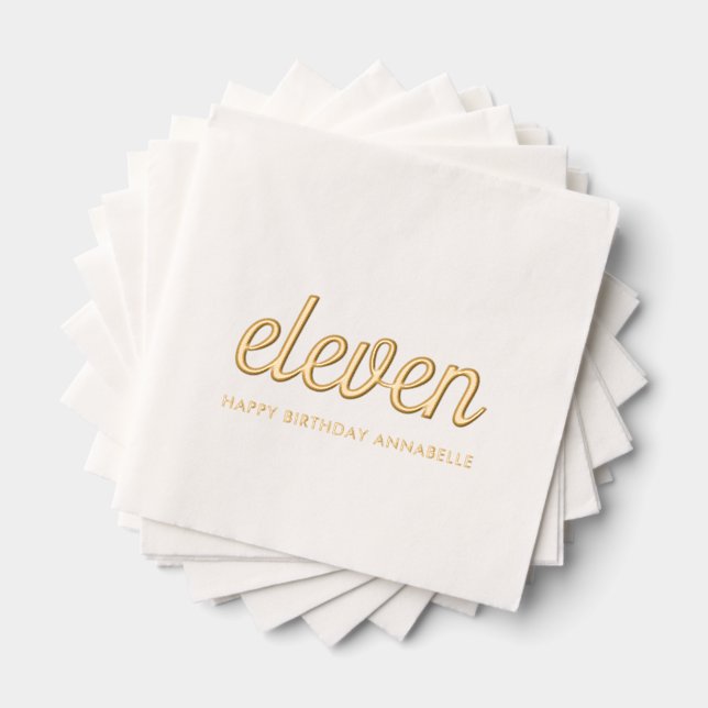 Elegant 11th Birthday Modern Gold Foil Napkins (Insitu (Stacked))