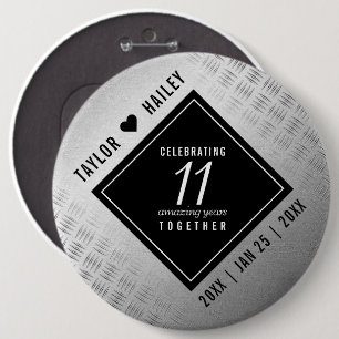 Elegant 11th Steel Wedding Anniversary Celebration 6 Inch Round Button