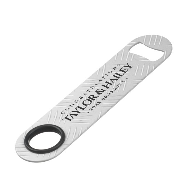 Elegant 11th Steel Wedding Anniversary Celebration Bar Key (Front Angled)