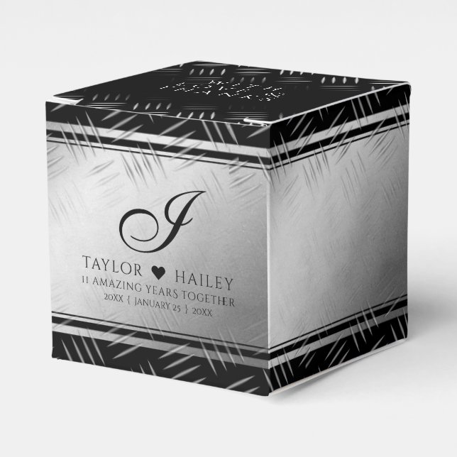 Elegant 11th Steel Wedding Anniversary Celebration Favor Box (Front Side)