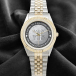 Elegant 11th Steel Wedding Anniversary Watch<br><div class="desc">Celebrate the 11th steel wedding anniversary with this commemorative watch! Elegant lettering on a diamond plated,  worn steel background add a memorable touch for this special occasion and milestone. Customize with couple's names,  dates of marriage,  and congratulatory messages.

Design © W.H. Sim. See more at zazzle.com/expressionsoccasions</div>