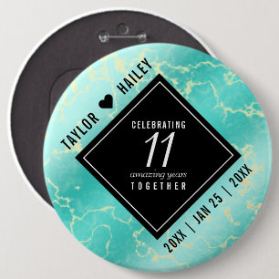 Elegant 11th Turquoise Wedding Anniversary 6 Inch Round Button