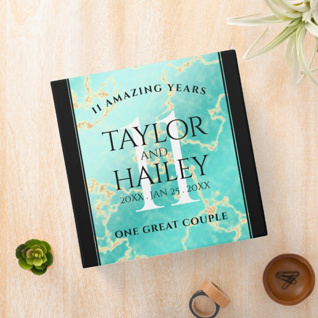 Elegant 11th Turquoise Wedding Anniversary Binder (In Situ)