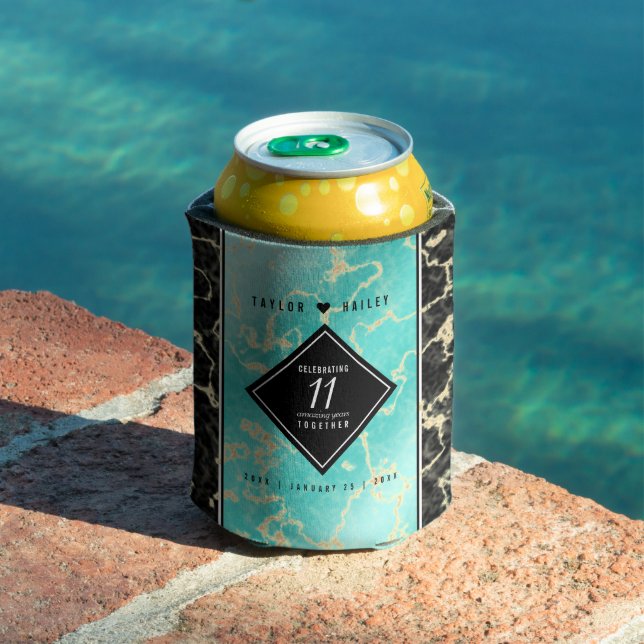 Elegant 11th Turquoise Wedding Anniversary Can Cooler (In Situ Pool)