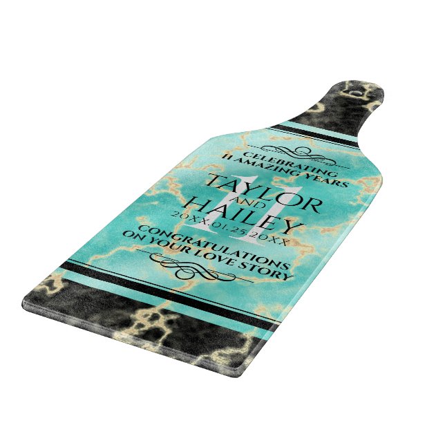 Elegant 11th Turquoise Wedding Anniversary Cutting Board (Corner)