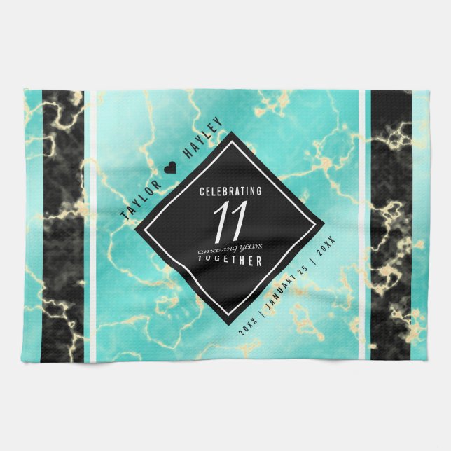 Elegant 11th Turquoise Wedding Anniversary Kitchen Towel (Horizontal)