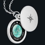 Elegant 11th Turquoise Wedding Anniversary Locket Necklace<br><div class="desc">Celebrate the 11th wedding anniversary in style with this commemorative locket! Elegant black and white lettering on a yellow marble and greenish blue background add a memorable touch for this special occasion and milestone. Customize with the happy couple's names, and add a date for their turquoise anniversary. Design © W.H....</div>