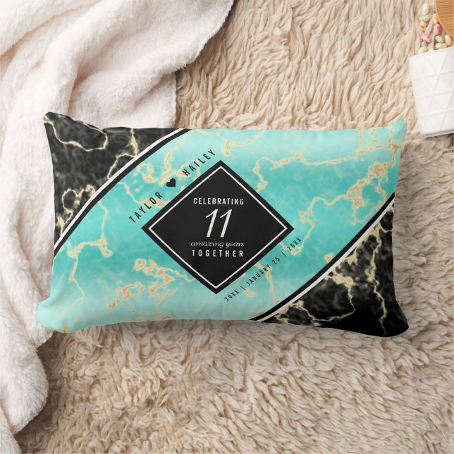 Elegant 11th Turquoise Wedding Anniversary Lumbar Pillow (Blanket)