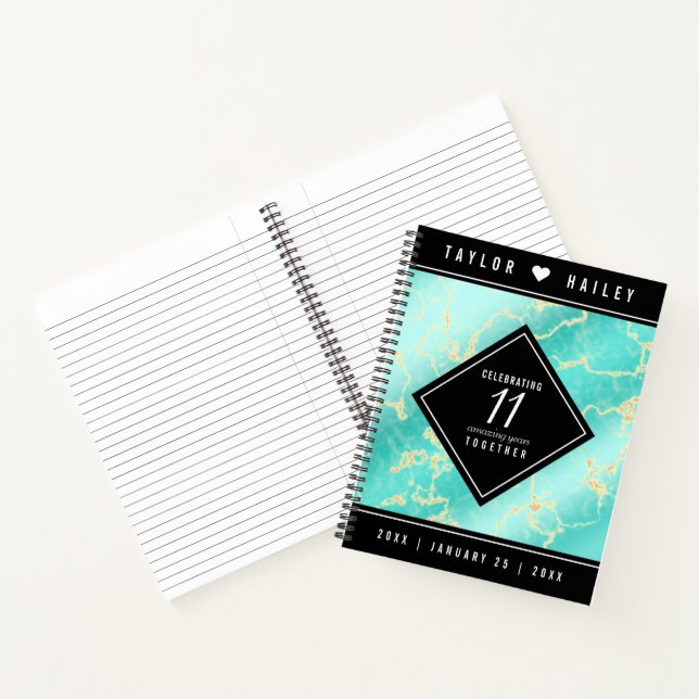 Elegant 11th Turquoise Wedding Anniversary Notebook (Inside)