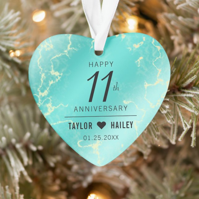 Elegant 11th Turquoise Wedding Anniversary Ornament (Tree)