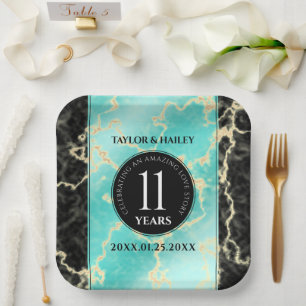Elegant 11th Turquoise Wedding Anniversary Paper Plate
