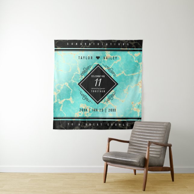 Elegant 11th Turquoise Wedding Anniversary Tapestry (In Situ)