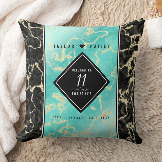 Elegant 11th Turquoise Wedding Anniversary Throw Pillow (Blanket)