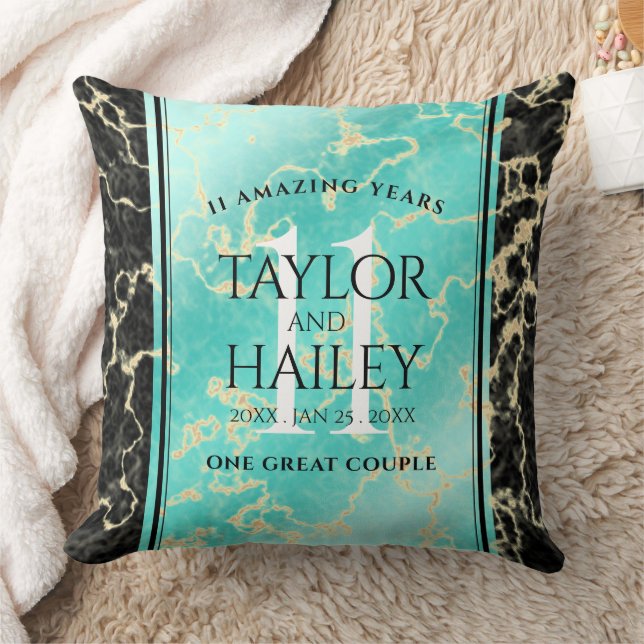 Elegant 11th Turquoise Wedding Anniversary Throw Pillow (Blanket)